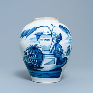 Un pot à tabac en faïence de Delft en bleu et blanc à décor d'un indien, 18ème — photo 2