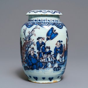 Un pot couvert en faïence de Delft en bleu, blanc et manganèse à décor de chinoiserie, dernier quart du 17ème — photo 1