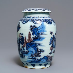 Un pot couvert en faïence de Delft en bleu, blanc et manganèse à décor de chinoiserie, dernier quart du 17ème — photo 2
