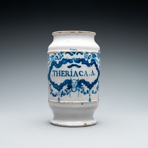 Un pot de pharmacie de type albarello en faïence de Bruxelles en bleu et blanc, 18ème — photo 1