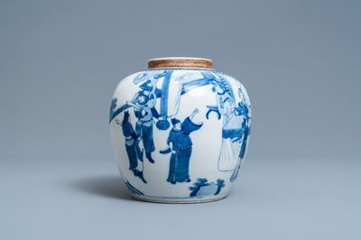 Un pot en porcelaine de Chine en bleu et blanc à décor figuratif, 19ème