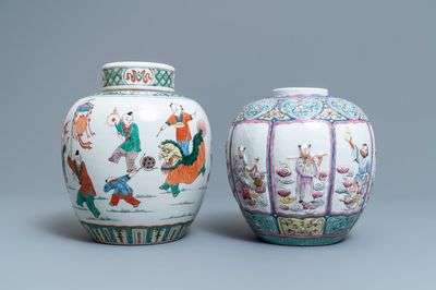 Un pot en porcelaine de Chine famille rose et un pot couvert en famille verte, 19ème