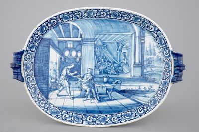 Un présentoir en Delft blue et blanc au décor biblique, 18ème