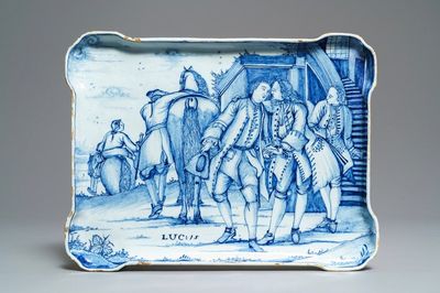 Un présentoir en faïence de Delft en bleu et blanc à décor du 'Retour du fils prodigue', 18ème