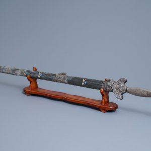 Un sabre chinois en argent incrusté de corail, lapis lazuli et turquoise, 19ème — photo 1