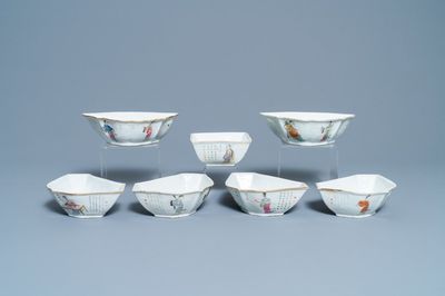 Un service à mendiants en porcelaine de Chine famille rose à décor 'Wu Shuang Pu', 19ème