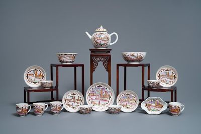 Un service à thé de 17 pièces en porcelaine de Chine famille rose de style Meissen, Qianlong