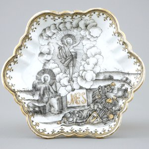 Un support de théière en porcelaine de Chine grisaille et doré à décor de "La Résurrection", Qianlong, 18ème — photo 1