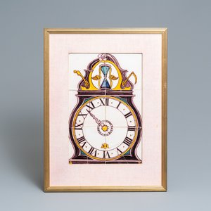 Un tableau de carreaux en faïence de Delft polychrome à décor d'une pendule, 18ème — photo 1