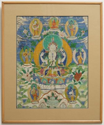 Un thangka à décor de Guanyin, Sino-Tibet, 19ème