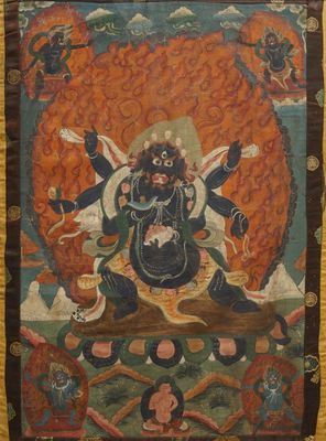 Un thangka à décor de Mahakala, Sino-Tibet, 19ème