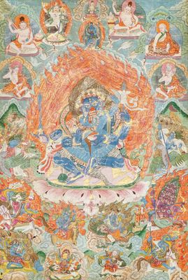 Un thangka à décor de Mahakala, Tibet, 19ème