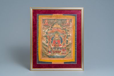 Un thangka à decor duB ouddha de médecine, Tibet, 17/18ème
