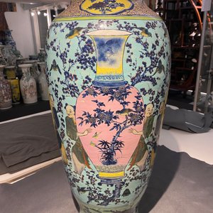 Un très grand vase couvert en porcelaine de Chine famille rose à fond turquoise, 19ème — photo 22