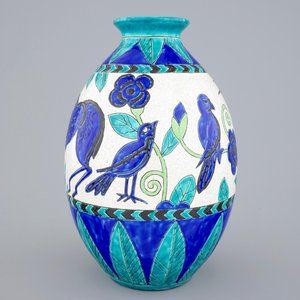 Un vase au décor d'oiseaux de Charles Catteau pour Boch Kéramis, 1ère moitié du 20ème — photo 1