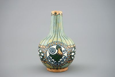 Un vase bouteille en grès de Boch Kéramis, 20ème