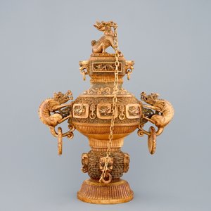 Un vase couvert en ivoire sculpté, Chine, 19ème — photo 3
