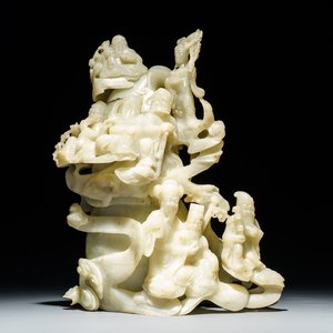 Un vase couvert en jade vert à décor d'immortels, Chine, 20ème — photo 1