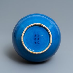 Un vase de forme bouteille en porcelaine de Chine bleu poudré monochrome, marque et époque de Guangxu — photo 6