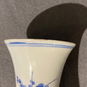 Un vase de forme bouteille en porcelaine de Chine en bleu et blanc à décor d'un chat et d'un papillon, époque Transition — photo 14