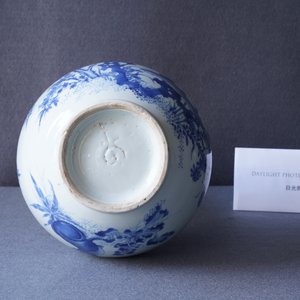 Un vase de forme bouteille en porcelaine de Chine en bleu et blanc à décor d'un chat et d'un papillon, époque Transition — photo 10