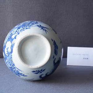 Un vase de forme bouteille en porcelaine de Chine en bleu et blanc à décor d'un tigre et deux papillons, époque Transition — photo 10