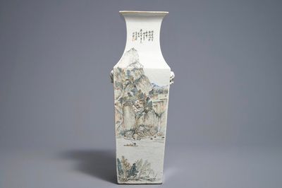 Un vase de forme carré en porcelaine de Chine qianjiang cai, signé Wang Youtang, début du 20ème