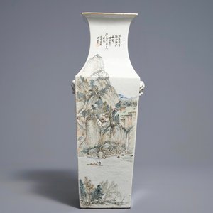 Un vase de forme carré en porcelaine de Chine qianjiang cai, signé Wang Youtang, début du 20ème — photo 1