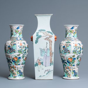 Un vase de forme carrée en porcelaine de Chine qianjiang cai et une paire en porcelaine de Samson, 19ème — photo 2