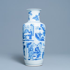 Un vase de forme rouleau en porcelaine de Chine en bleu et blanc, Kangxi — photo 10