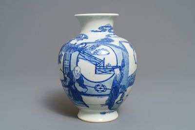 Un vase en porcelaine de Chine bleu et blanc à décor de 'La Romance de la chambre de l'ouest', 19ème