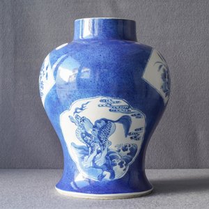Un vase en porcelaine de Chine en bleu et blanc à fond bleu poudré, Kangxi — photo 17