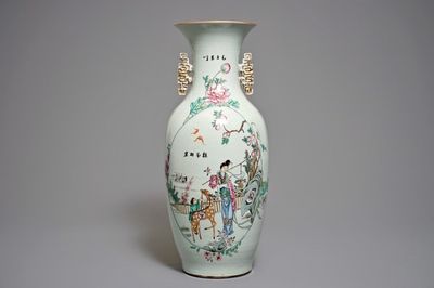 Un vase en porcelaine de Chine famille rose à décor de l'immortelle Magu, 19/20ème