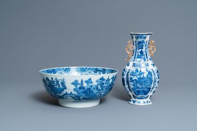 Un vase et un grand bol en porcelaine de Chine en bleu et blanc, Qianlong