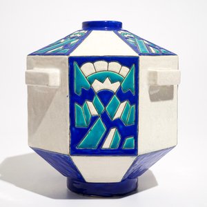 Un vase géomètrique art deco aux émaux craquelés, Charles Catteau pour Boch Kéramis, 1ère moitié du 20ème — photo 3