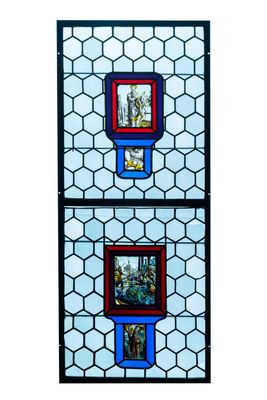 Un vitrail composé d'éléments en verre peint et teinté, France, 16/17ème