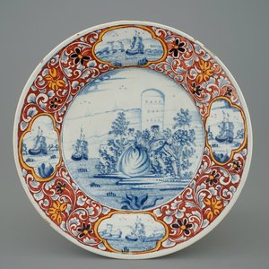Une assiette en faïence de Delft avec une scène pastorale, 18ème — photo 1
