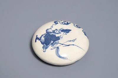 Une boîte à cire en porcelaine de Chine bleu et blanc, marque de Kangxi, 19ème