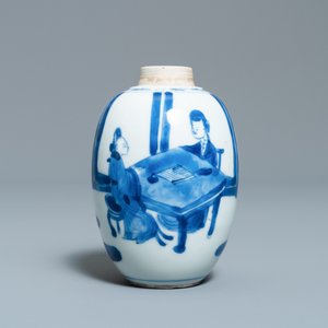 Une boîte à thé en porcelaine de Chine en bleu et blanc à couvercle en argent, Kangxi — photo 2