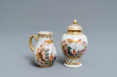 Une boîte à the et un pot à lait en porcelaine de Chine famille rose de style Meissen, Qianlong