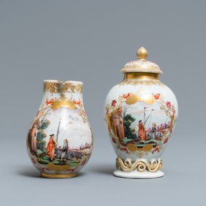 Une boîte à the et un pot à lait en porcelaine de Chine famille rose de style Meissen, Qianlong — photo 2