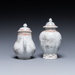 Une boîte à thé et une verseuse couverte en porcelaine de Chine à décor de faisans en grisaille et rouge de fer, Yongzheng — photo 5