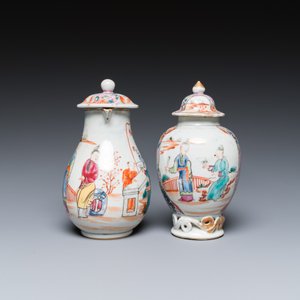 Une boîte à thé et une verseuse couverte en porcelaine de Chine famille rose à sujet mandarin, Qianlong — photo 2