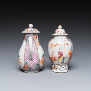 Une boîte à thé et une verseuse couverte en porcelaine de Chine famille rose à sujet mandarin, Qianlong — photo 4