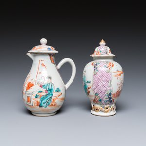 Une boîte à thé et une verseuse couverte en porcelaine de Chine famille rose à sujet mandarin, Qianlong — photo 5