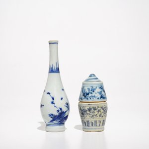 Une boîte couverte cylindrique, un vase de type Hatcher et une coupe, Ming et époque Transition — photo 5