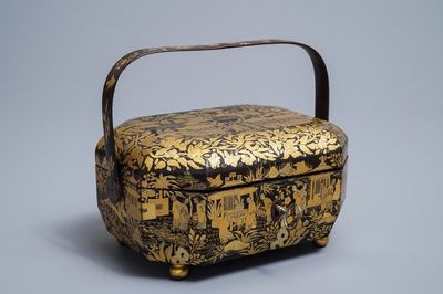 Une boîte couverte en laque de Chine dorée, Canton, 19ème