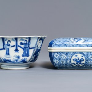 Une boîte couverte et un bol en porcelaine de Chine bleu et blanc, marque de Chenghua, Kangxi — photo 4