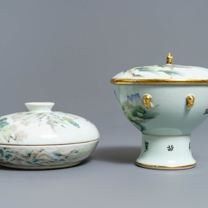 Une boîte couverte et un réchaud en porcelaine de Chine qianjiang cai, 19/20ème — photo 4