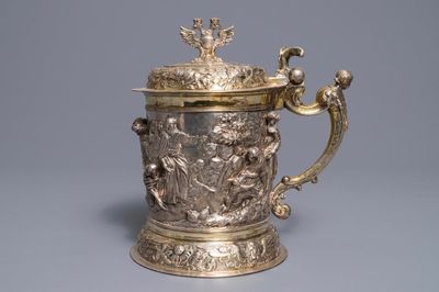 Une chope en argent doré à décor religieux, Nathaniel Pressding II, Danzig, Pologne, 17ème